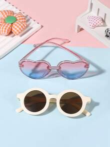 1 Set 2 PCS Boys And Girls 9-14Y Sweet Cute Heart Frame And Casual Round Frame Fashionable Glasses Suitable For Holiday Outings, Outfit Matching, And Festival Gifts - Multicolor - View 6