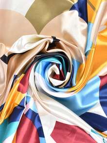 时尚印花女士方巾，休闲防晒头巾，大号围巾/披肩 - 橘色 - 查看 7