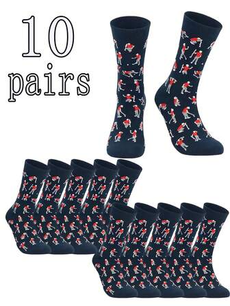 10 piezas/5 piezas/1 pieza Calcetines de media pantorrilla con estampado de golf, adecuados para el transporte diario y los deportes, suaves y cómodos con elasticidad, cálidos y acogedores, de moda y versátiles