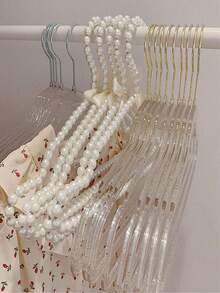 2pcs Pearl Hanger, Garment Organizer With Hooks, Ribbon Bow Bridal Hanger, Faux Butterfly Wedding Dress Pants Beaded Home Decor, White - Multicolor - View 3