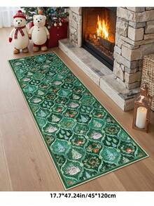 1pc Christmas Tree, Santa Claus And Reindeer Pattern Beige Carpet, Non-Slip And Washable, Suitable For Living Room, Bedroom, Hallway, Indoor And Outdoor Use, Easy To Create Warm Christmas Home And Room Decor - Green - View 13