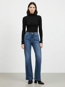 Giày bốt cổ ngắn mũi vuông Thu/Đông 2025 dành cho nữ, kiểu Pháp, gót dày vừa phải, bốt ôm sát, co giãn. - màu đen - Xem 5