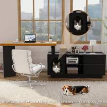 Eckschreibtisch Mit Integriertem Tierhaus - 120 X 50 Cm, MDF, Verdickte Platte, L-Förmig Oder Einteilig, Flexible Mounting, Eckschreibtisch Für Home Office Mit XL-Tierhöhle,L-Förmiger Eckschreibtisch - Black - View 8