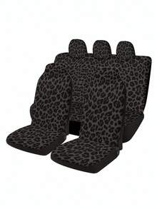 5pcs/Set Black Leopard Print Car Seat Covers For 5-Seat Vehicle, Car Interior Seat Decoration Protective Covers, Christmas & Halloween Gift