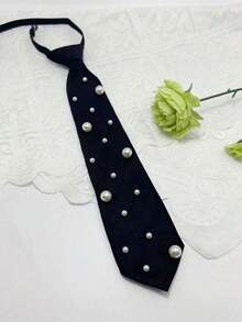 1pc Women's Solid Black Necktie, Slouchy Tie For Uniform Shirt Suit Everyday Use - Cà vạt ngọc trai - Xem 4