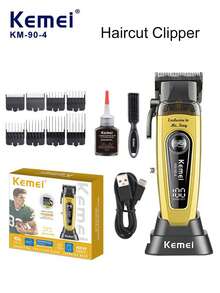 Kemei 115,000转/分钟高速可充电理发器，USB充电，专业理发器KM-90-4，配备0毫米零间隙可调刀片和充电底座，理发师修剪器KM-90-5，高品质往复式电动剃须刀，男士圣诞节和新年礼物KM-2028 - 金色 - 查看 8