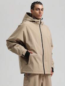 一件男女通用滑雪服/外套，女士冬季连帽登山服，带透气腋下拉链和防丢拉链口袋，男士单板滑雪户外外套，适合户外活动和冬季滑雪，结构加固，功能性滑雪装备，耐用雪地装备，女士滑雪服 - 卡其色 - 查看 6