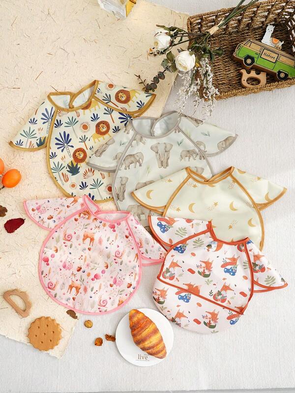 1PC Waterproof Baby Bibs,Infant Toddler Feeding Bib With Food Catcher,Easy Clean & Washable