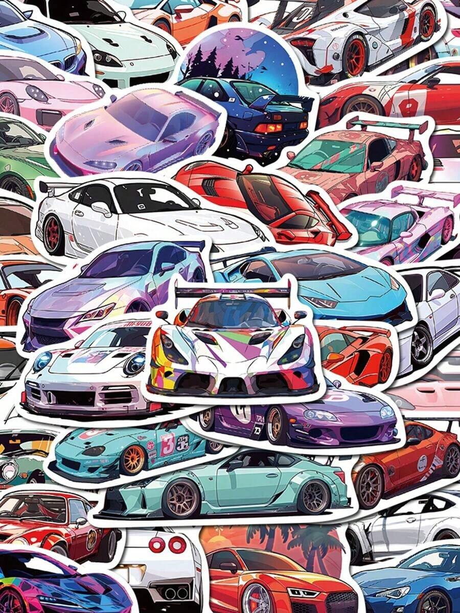 50pcs Exquisite Sports Cars Cartoon Graffiti Stickers, Creative Handbooks, Laptop, Water Cups, Guitars, Mobile Phones, Decorative Waterproof Stickers Decal Stickers,Sticker Cars,Laptop Sticker, Stickers,Stickers>Pvc,Sport Sticker,Stickers,,Car Stickers - Multicolor - View 1
