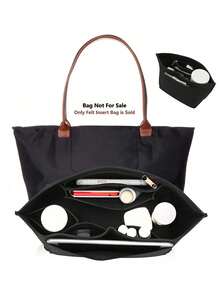 Le Pliage 托特包内衬袋，多口袋毛毡布袋，旅行便携内胆包收纳袋，带拉链，返校用品必备 - 黑色 - 查看 2