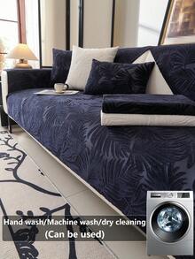 1pc Chenille Sofa Cover, 3D Floral Pattern, Minimalist Surprise Style, Anti-Slip & Anti-Scratch Protection, All Season Sofa Cushion, Home Decor - Navy Blue - View 1