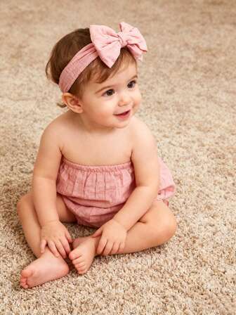 3pcs Black, White & Pink Soft Nylon Bow Headbands For Babies, Lightweight