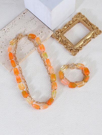 Collar y pulsera de resina ABS con cuentas en colores pastel, estilo moderno y personalizable. Útil para uso diario.