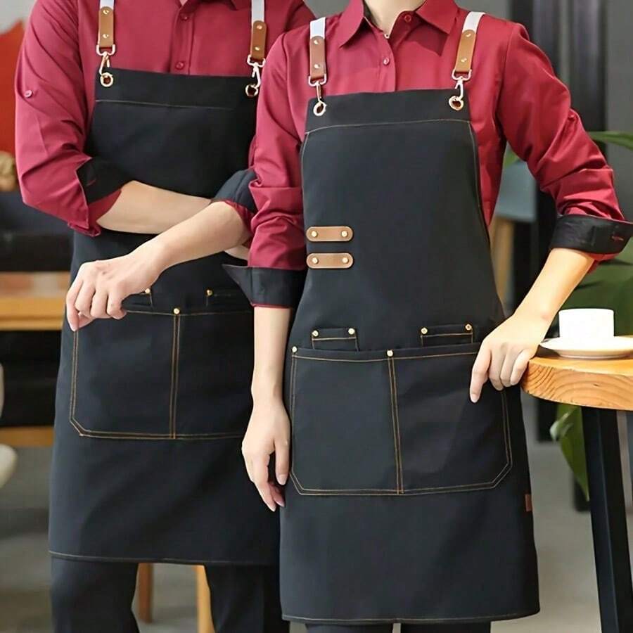 2pcs Lovely Sash Canvas Apron, Breathable Flower Apron, Waterproof Drain Oil Breathable Work Dress Waist Apron, Restaurant Waiter Work Dress, House Restaurant Chef Apron Work Dress, Kitchen Household Items - 彩色 - 查看 1