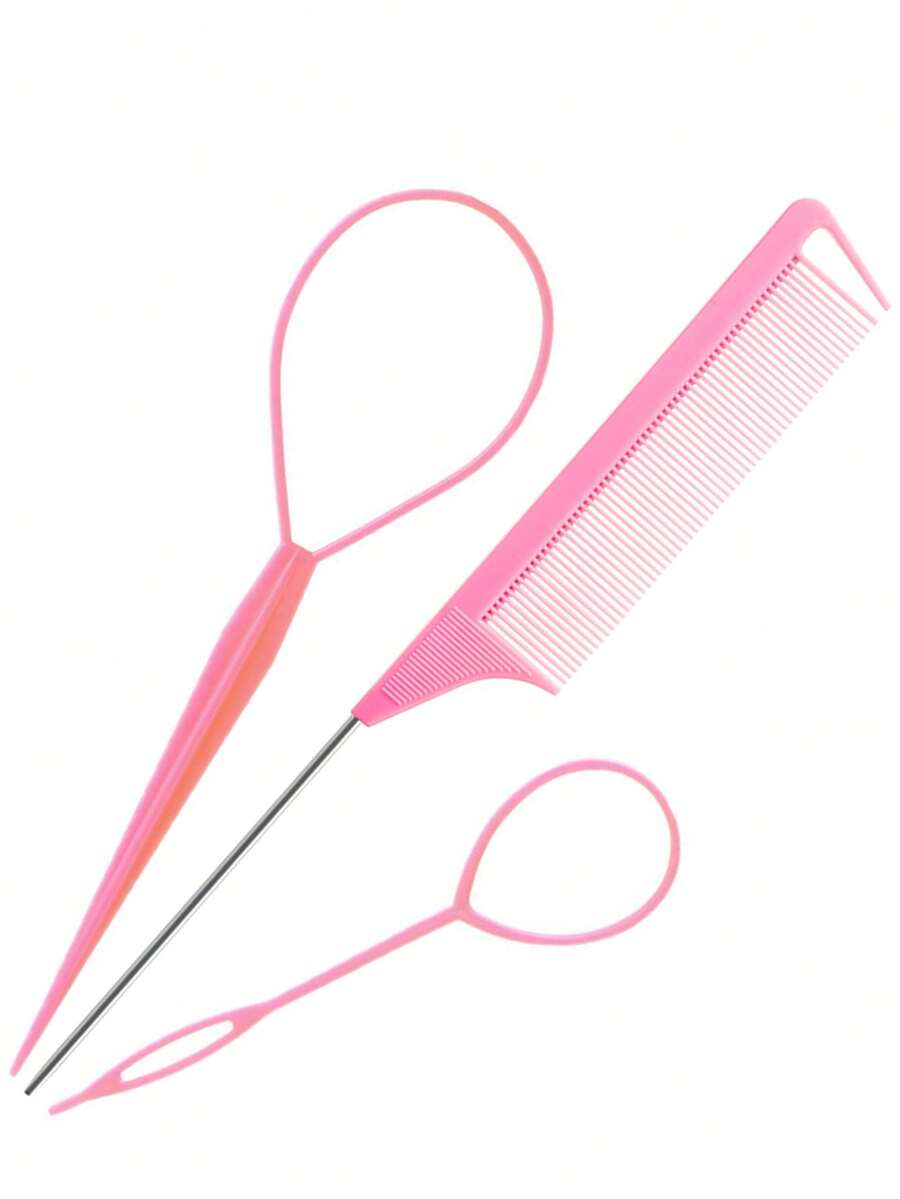 Hair Styling Tool Set - 3 Pcs French Braid Tool, Rat Tail Comb, And Metal Braiding Pin In - Multicolor - View 1