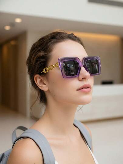 1pc Retro Square European & American Style Chain Fashion Glasses For Women