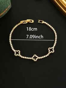 1条优雅奢华的四叶草水钻装饰男士手链，网球手链款式，男女皆宜的奢华珠宝，适合作为节日礼物 - 金黃色 - 查看 3