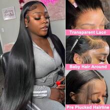 14 Inch Black Straight Human Blended Hair Bob Wigs 13x4 13x6 HD Transparent Lace Frontal Weaves Wigs 200% Density Pre Plucked Nature Hairline And Pre-Bleached Invisible Knots 4x4 Glueless Lace Front Wigs For Black Women - Natural & Black - View 4