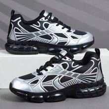 Men's Solid Color Black Casual Sneakers - Versatile, Non-Slip Fashion Comfort Shoes With Lace-Up Closure, PU Upper & PVC Sole For Casual Attire And Running - Black And Silver - View 6