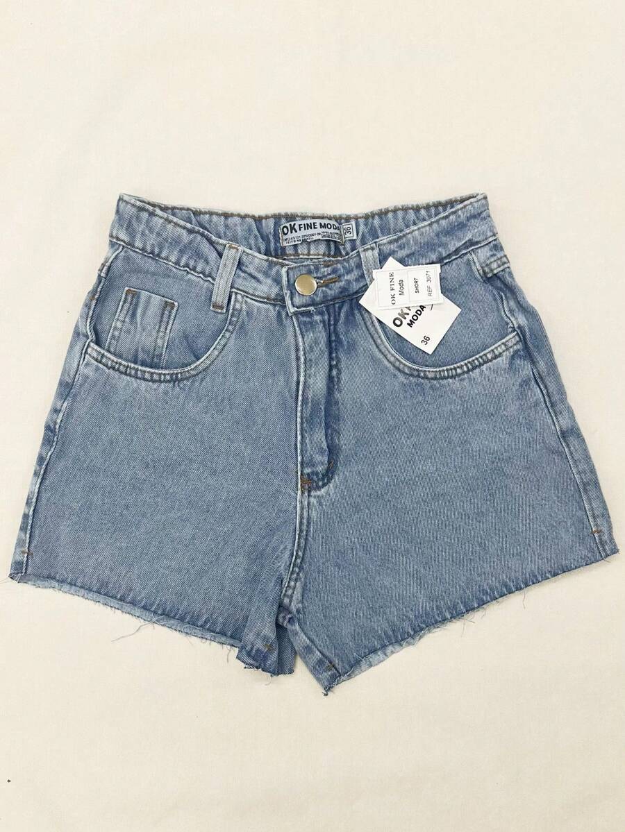 Women's Simple Denim Shorts 3071 - 中等水洗藍 - 查看 1