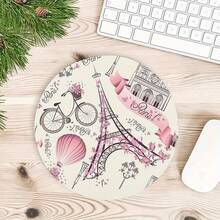 1个铁塔灰色树猫可爱鼠标垫，圆形办公桌鼠标垫，带防滑橡胶底座，迷你旅行鼠标垫，直径7.87英寸，适用于工作无线电脑笔记本电脑，办公桌配件，47克 - 彩色 - 查看 6