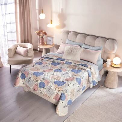 Edredon Novo Ultra Ligero Matrimonial Liso y Estampado Vianney Varios Colores Dos Vistas