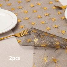 1/2pcs Halloween Black Spider Web 11*108inch Spider Thin Net Party Decor Table Cloth, Suitable For Halloween Family Gathering Decoration