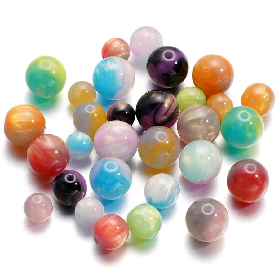 Double Color Cloud Resin Round Beads, Scattered Beads, Chinese Gilded Beads, High-End DIY Bracelet Bead Material Wholesale