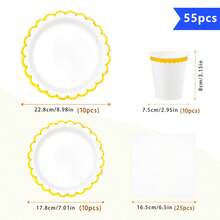 10 piezas Plato, servilleta y juego de tazas desechables con forma de pétalo floral blanco y dorado, suministros para fiestas adecuados para 10 invitados, platos de papel desechables para cumpleaños, bodas, fiestas, picnics familiares - Multicolor - Ver 2