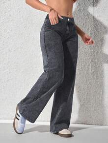 1pc Loose Casual Denim Effect Pants, Suitable For School And All Seasons - Dark Grey - View 6