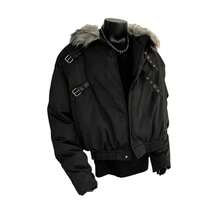 American Fur Collar Jacket Padded Men's Winter Short Thickened Seat Mountain Carving Jacket Deconstructed Design Couple Padded Jacket - màu đen - Xem 1