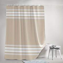 1pc Modern Striped Shower Curtain - Durable Polyester Fabric, Machine Washable With Hooks Included, Beige & White Stripes For All-Season Bathroom Decor, Contemporary Home Aesthetic - ngẫu nhiên - Xem 6