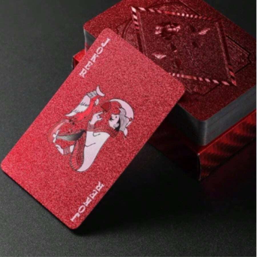 1 Pair 24K Gold Plated Waterproof Flexible Playing Cards With Box, Stylish Design, Suitable For Parties, Games, Gifts And Celebrations, Black & Red Playing Cards - Multicolor - View 1