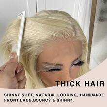 13x4 Lace Front Wig, Pre-Plucked, Synthetic Long Wavy Lace Front Wig, 613 Blonde Wavy Wig, Natural Hairline, Women Wig, Suitable For Holidays, Christmas, Daily Parties, Etc. - Beige - View 6