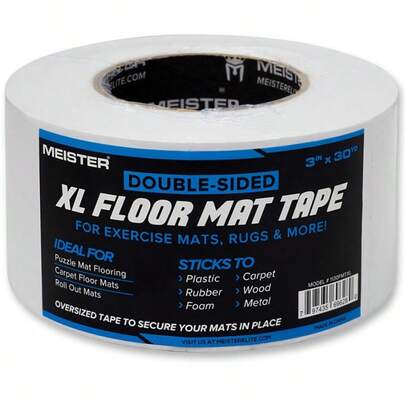 Meister DoubleSided XL Floor Mat Tape Secures Exercise Mats And Rugs In Place Transparent XL Roll 3in X 30yd 1130FMTXL