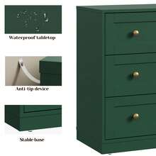 3-Drawer Nightstand, Modern Wooden Bedside Table With Gold Round Knobs, Elegant Accent Chest For Bedroom, Living Room, Hallway, Or Closet - màu xanh lá - Xem 4