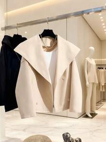 卡其色翻领羊毛大衣，女士宽松版型外套，秋冬新品 - 卡其色 - 查看 1