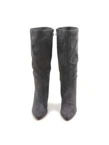 lunryet Lurnyet Knee High Boots Women Almond Toe Chunky Boots For Women Tall Boots With Full Side Zipper High Heel Long Boots KIMU-1 - Da lộn xám - Xem 9