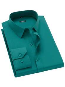 Men's Microelastic Dress Shirt For Work And Everyday Wear - Dark Green - View 2