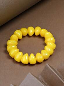 1 件独特琥珀蜂蜡手链 - 手工制作的天然宝石首饰 DIY 蜂蜡琥珀串珠弹性手链，男女皆宜，适合日常佩戴