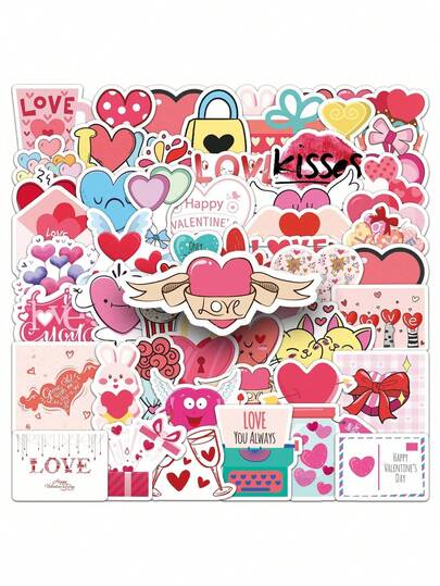 50pcs Personalized Valentine's Day Graffiti Stickers, Creative Holiday Stickers, Waterproof DIY Stickers, Suitable For Skateboard, Water Bottle, Luggage, Greeting Cards, Ideal For Holiday Parties And Home Decor