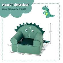 Lifezeal Kids Sofa Foam Filled Armchair Dinosaur Cuddly Toddler Couch With Washable Cover - 綠色 - 查看 4
