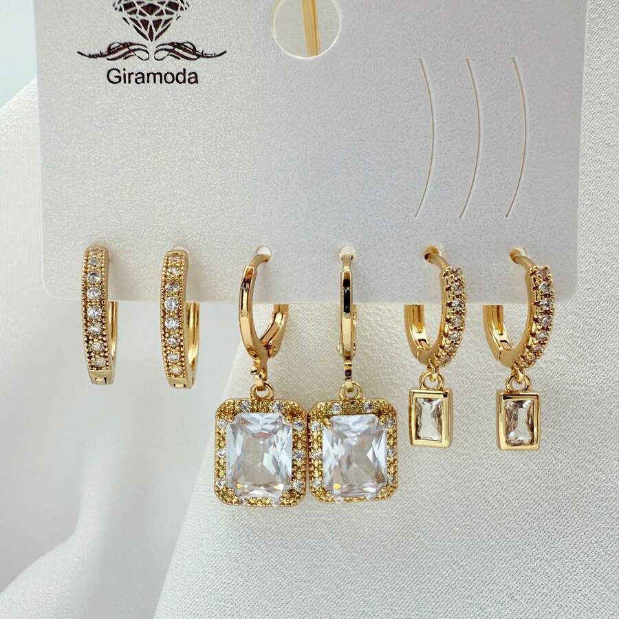 Necklace With 3 Pairs Of Women's Earrings Plated In 18K Gold And 925 Silver With Heart Design, Hoop And Colorful Cubic Zirconia - Modern And Elegant Style - B124. - Xem 1