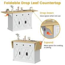 71.3" Large Kitchen Island With Drop Leaf, Kitchen Rolling Island Cart W/ 3 Solid Drawers, Island Table With Trash Storage Cabinet & 3 Large Storage Rack, Spice Rack, Black - trắng - Xem 6