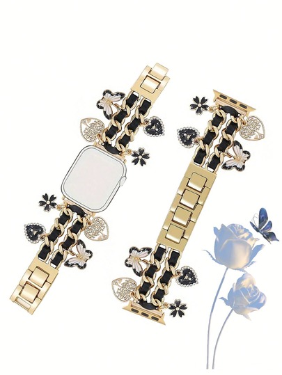 [ Band] Charm Pendant Synthetic Leather & Stainless Steel Watch Band Strap Suitable Compatible With Apple Watch Series (38/40/41/42/44/45/46/49mm) - Gift Idea, Decorative Accessory, Birthday Gift, Suitable For Party, Everyday Wear