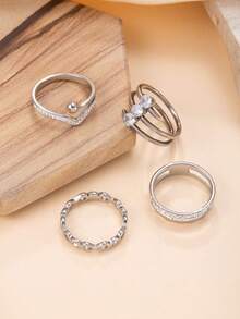 4件套时尚奢华无限符号水钻戒指套装，适合女性日常佩戴（不含礼盒） - 戒指 - 查看 6