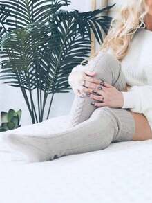 1 Pair Grey Thigh High Socks, Thermal Lined Knee High Socks For Women, Suitable For Autumn/Winter, Holidays & Parties, Cozy YQU8 - 灰色 - 查看 2