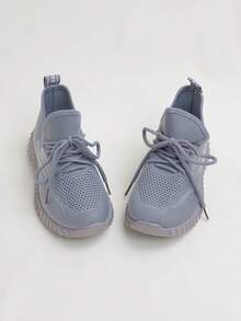 1 Pair Spring Minimalist Fashion Lace-Up Sports Shoes For Boys And Girls, Comfortable And Durable, Suitable For All Seasons - Grey - View 4
