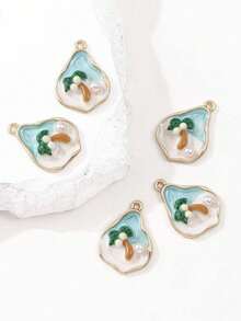 Set de 5 colgantes con diseño de medusa/cangrejo/estrella de mar, con estilo de pintura al óleo vintage con temática oceánica, combinando un estilo retro y de vacaciones, adecuado para hacer collares, pulseras, llaveros, encantos de bolso, accesorios de joyería para vacaciones en la playa