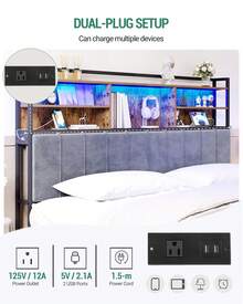 HaluPeit Headboard With 3-Tier Storage Shelves, Velvet Upholstered Head Board With 2 Outlets, USB Ports & LED Light, Soft Backrest For King/Queen/Full Size Bed - 鏽棕色 - 查看 4